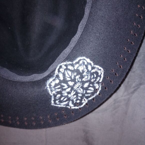 Hand Painted Black Wool Floppy Brim Fedora Hat with Bling - Picture 5 of 7